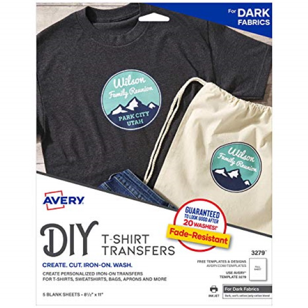 Avery Dark Fabric Transfers, Inkjet (Matte) (8-1/2" x 11") (5/Pk)