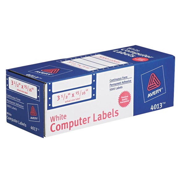 Avery Continuous Form White Mailing Labels for Pin-Fed Printers (3 1/2" x 15/16") (5,000 Labels/Box)