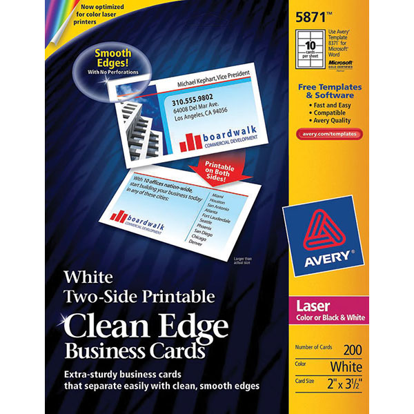 Avery Two-Sided Printable Clean Edge Business Cards, Laser Printers (White) (200 Cards/Pkg)