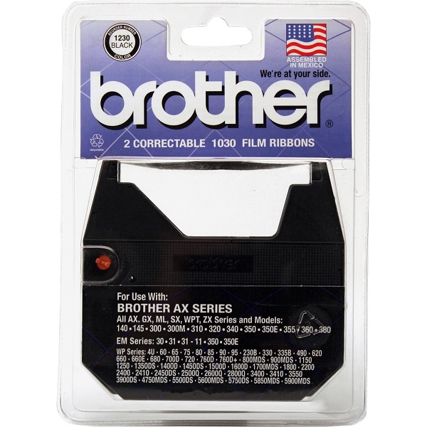 Brother AX Series, GX Series, Correctronic Series, EM-30, 31, 31-11, ML-100, 300, 500, SX-14, 16, 23, 4000 2-Pack Black Correctable Film Typewriter Ribbon