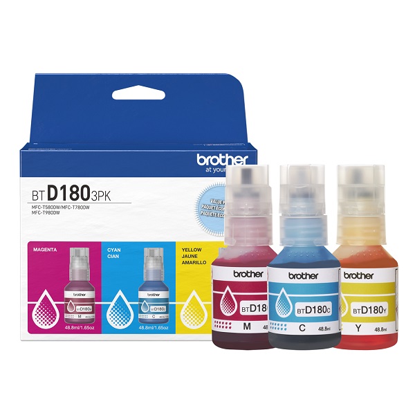 Brother MFC-T580DW, MFC-T780DW, MFC-T980DW 3-Pack High Yield Cyan, Magenta and Yellow Ink Bottles (5,000 Yield Each)
