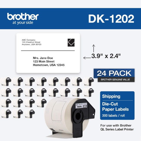 Brother Shipping Paper Label (300 Labels) 62mm x 100mm (2.4" x 3.9") - 24 pack