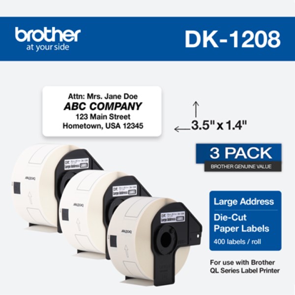 Brother Large Address Paper Label (400 Labels) 38mm x 90.3mm (1.4" x 3.5") - 3 pack