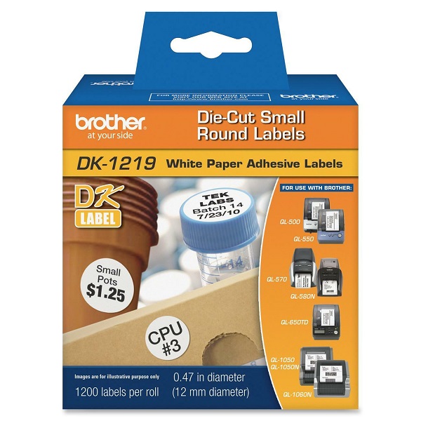 Brother 12mm (1/2") Round Die-Cut Paper Label (1200 Labels/Pkg)