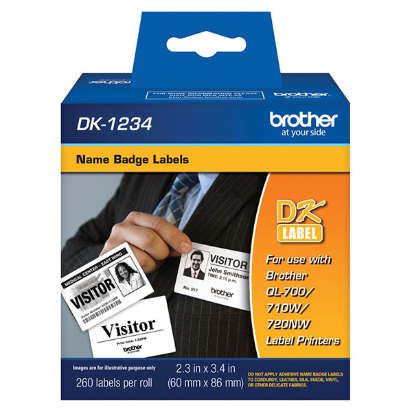Brother 60mm x 86mm (2.3" x 3.4") Adhesive Name Badges (260 Labels/Pkg)
