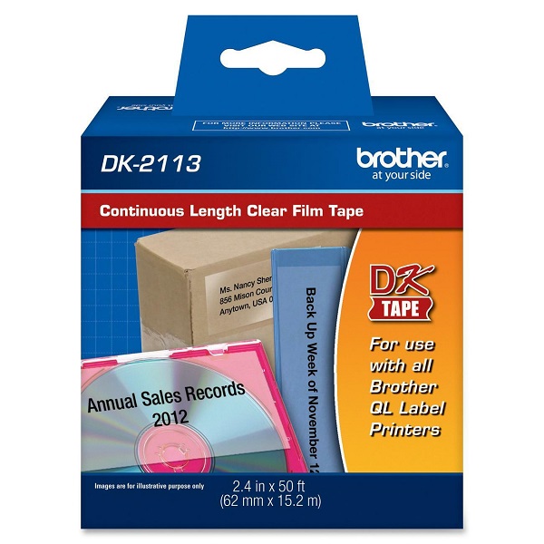 Brother 62mm (2 3/7") Black on Clear Continuous Length Film Label Tape (15m/50') (1/Pkg)