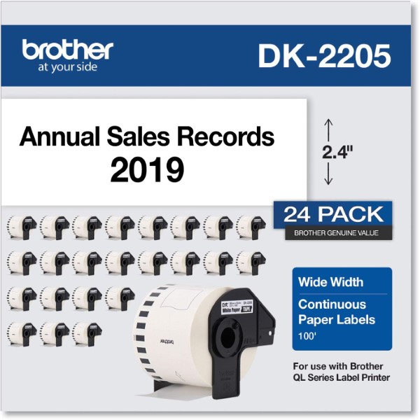 Brother Continuous Length Paper Label  62mm x 30.4m (2.4" x 100') - 24 pack