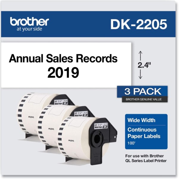 Brother Continuous Length Paper Label  62mm x 30.4m (2.4" x 100') - 3 pack