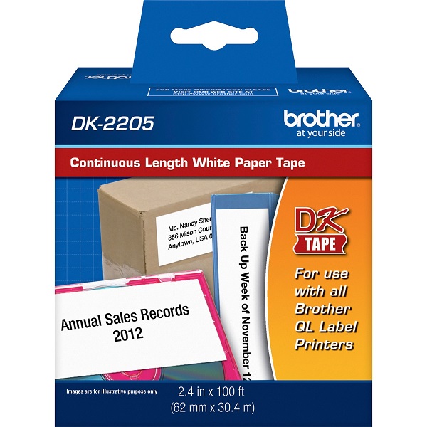 Brother 62mm (2 3/7") Black on White Continuous Length Paper Label Tape (30m/100') (1/Pkg)