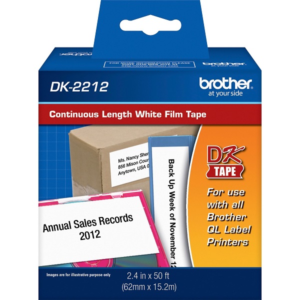 Brother 62mm (2 3/7") Black on White Continuous Length Film Label Tape (15m/50') (1/Pkg)