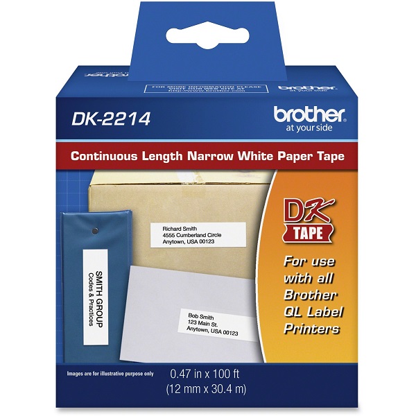 Brother 12mm (1/2") Continuous Length White Paper Label (30m/100') (1/Pkg)