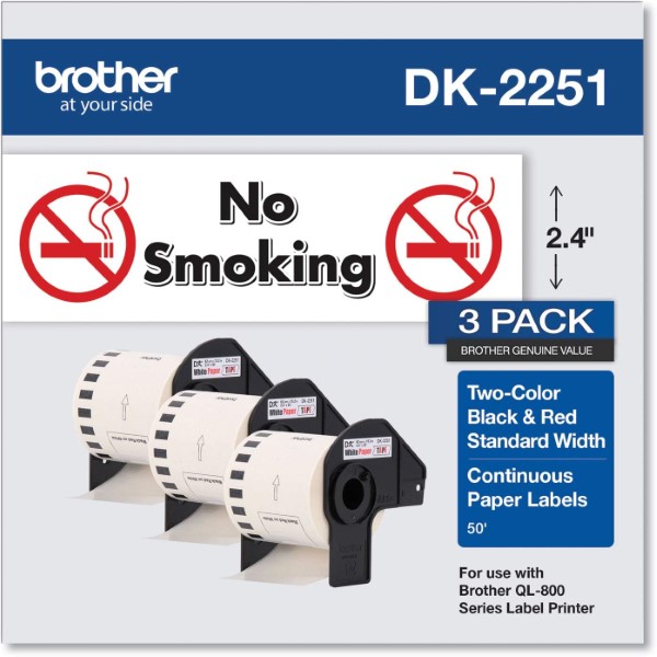Brother Continuous Length Paper Label 62mm x 15.2mm (2.44" x 50') - 3 pack