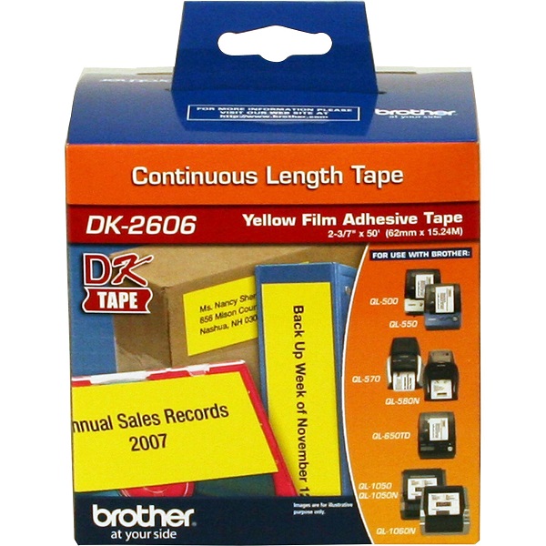 Brother 62mm (2 3/7") Black on Yellow Continuous Length Film Label Tape (15m/50') (1/Pkg)