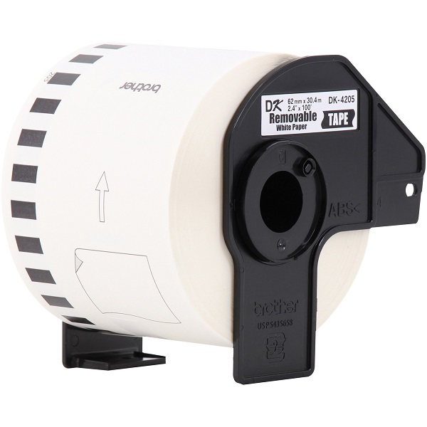 Brother 62mm (2 3/7") Black on White Removable Continuous Length Paper Label Tape (30m/100') (1/Pkg)