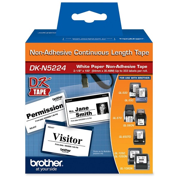 Brother 54mm (2") Black on White Non-Adhesive Continuous Length Paper Label Tape (30m/100') (1/Pkg)