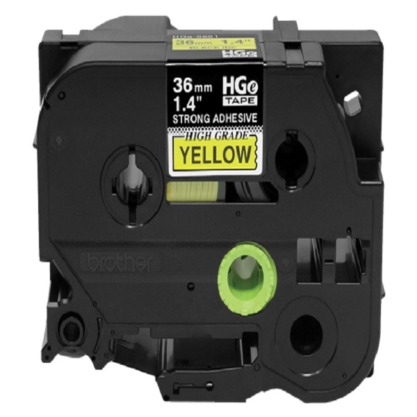 Brother PTE, PTE800W, PTP, PTP900c, PTP900Wc, PTP950NW Black Ink on Yellow Label (1.4" x 26.2') (Extra-Strength Adhesive) (5 Pack)