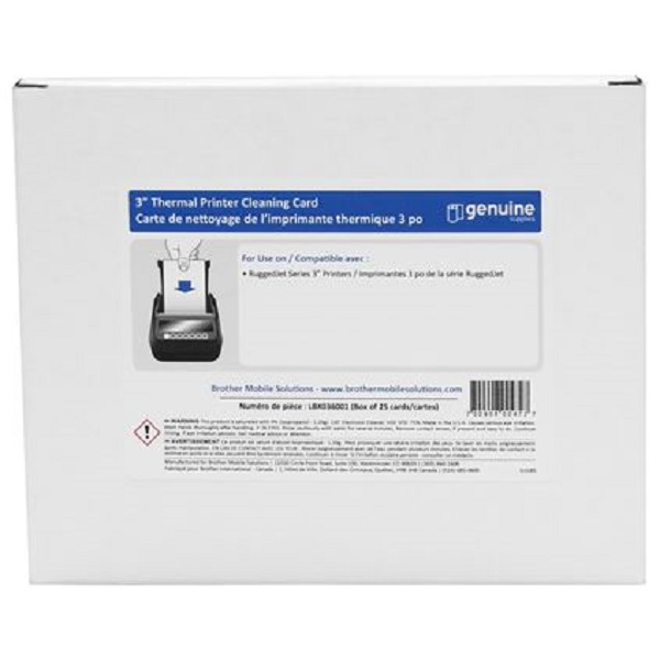 Brother RJ3000, RJ3050, RJ3050Ai, RJ3150, RJ3150Ai, RJ3200, RJ3230BL, RJ3230BLCR, RJ3250WBL Cleaning Card (3" x 6") (25 Cards/Carton)