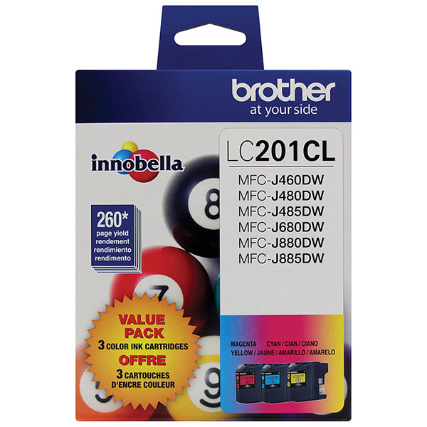 Brother MFC-J460DW, J480DW, J485DW, J680DW, J880DW, J885DW Cyan/Magenta/Yellow Ink Cartridge 3-Pack (3 x 260 Yield)