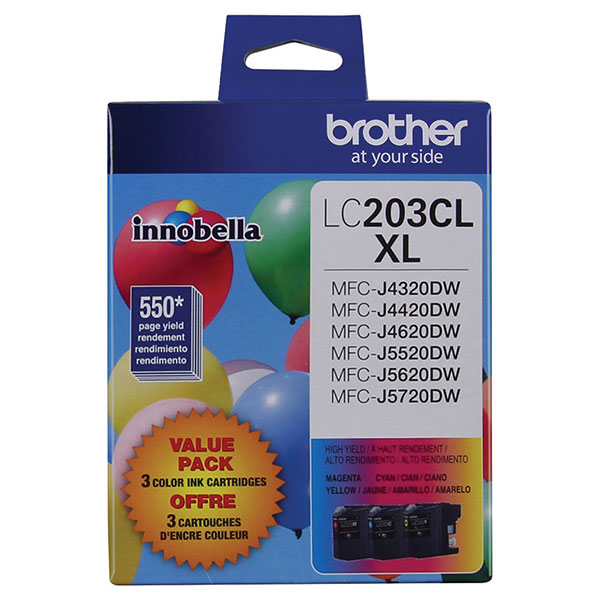 Brother MFC-J4320DW, J4420DW, J4620DW, J5520DW, J5720DW High Yield C/M/Y Ink Cartridge 3-Pack (Includes OEM# LC203C, LC203M, LC203Y) (3 x 550 Yield)