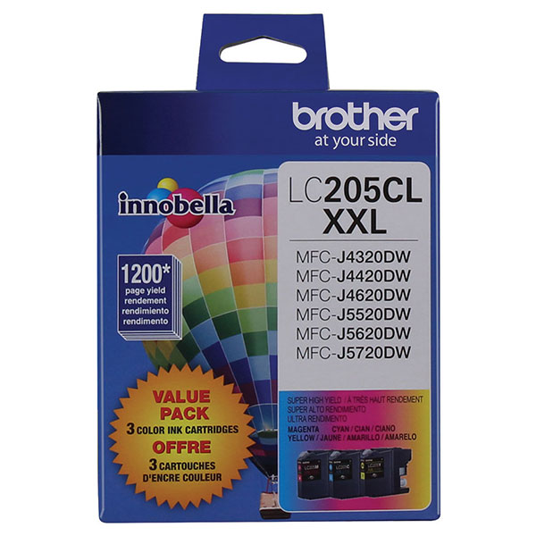 Brother MFC-J4320DW, J4420DW, J4620DW, J5520DW, J5720DW Super High Yield C/M/Y Ink Cartridge 3-Pack (Includes OEM# LC205C, LC205M, LC205Y) (3 x 1,200 Yield)