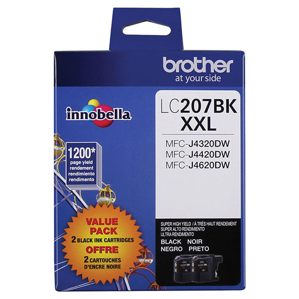 Brother MFC-J4320DW, J4420DW, J4620DW Super High Yield Black Ink Cartridge Dual Pack (2 Pack of OEM# LC207BK) (2 x 1,200 Yield)