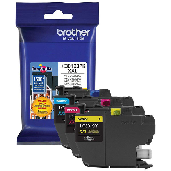 Brother MFC-J5330DW, J6530DW, J6930DW Super High Yield C/M/Y Ink Cartridge Combo Pack (Includes 1 Each of LC3019C, LC3019M, LC3019Y) (3 x 1,500 Yield)