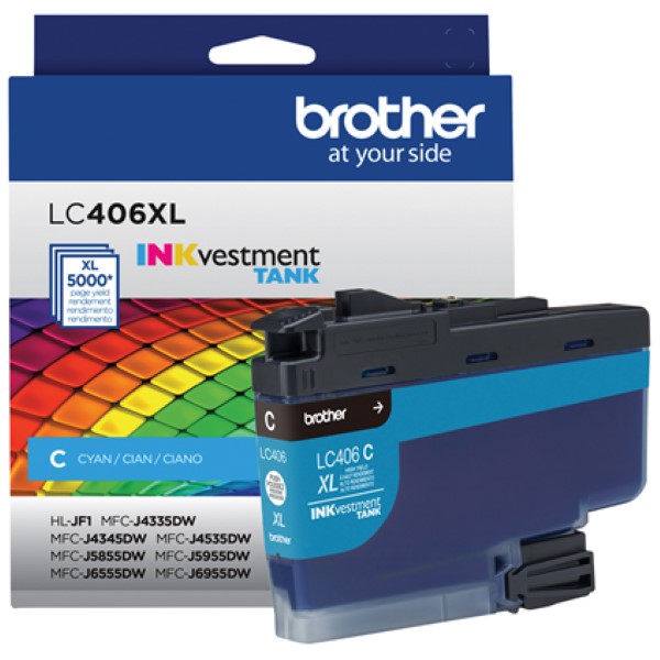 Brother INKvestment Tank MFC-J4335DW, MFC-J4335DW XL, MFC-J4345DW XL, MFC-J4535DW, MFC-J4535DW XL, MFC-J5855DW, MFC-J5955 High Yield Cyan Ink Cartridge (5,000 Yield)