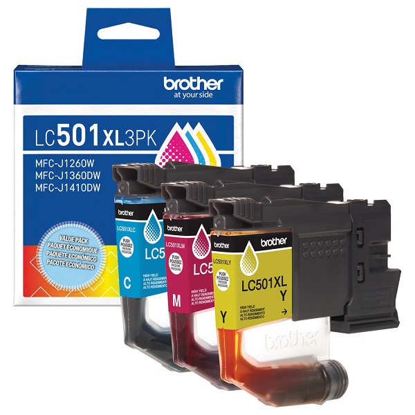 Brother MFC-J1260W, MFC-J1360DW, MFC-J1410DW 3-Pack High Yield Cyan, Magenta and Yellow Ink Cartridges (500 Yield Each)