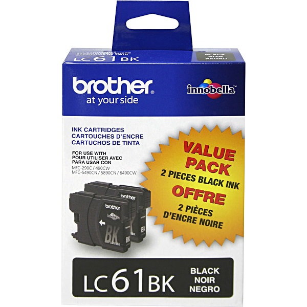 Brother DCP-165C, 385CN, 395CN, 585CW, MFC-775CW, 790CW, 795CW, 990CW, 5490CN, 5890CN, 5895CW, 6490CW, 6890CDW Black Ink Cartridge Twin Pack (2 Pack of OEM# LC61BK) (2 x 450 Yield)