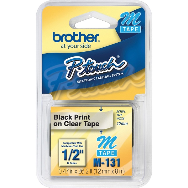 Brother 12mm (1/2") Black on Clear Non-Laminated Tape (8m/26.2') (1/Pkg) For use in M P-Touch: 65/70/80/85/90/100/110