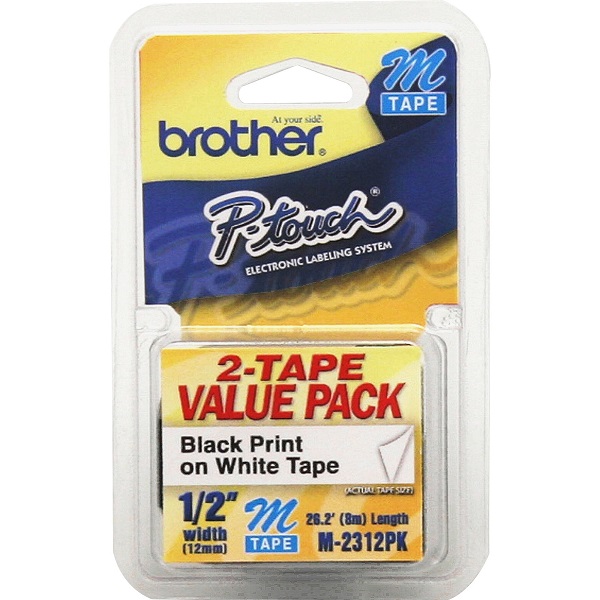 Brother 12mm (1/2") Black on White Non-Laminated Tape (2 Pack of M231) (8m/26.2') For use in M P-Touch: 55/65/70/80/85/90/100/110