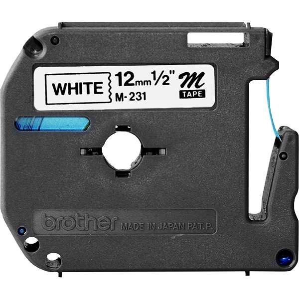 Brother 12mm (1/2") Black on White Non-Laminated Tape (8m/26.2') (1/Pkg) For use in M P-Touch: 55/65/70/80/85/90/100/110