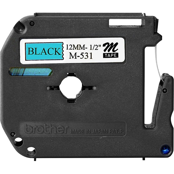 Brother 12mm (1/2") Black on Blue Non-Laminated Tape (8m/26.2') (1/Pkg) For use in M P-Touch: 65/70/80/85/90/100/110