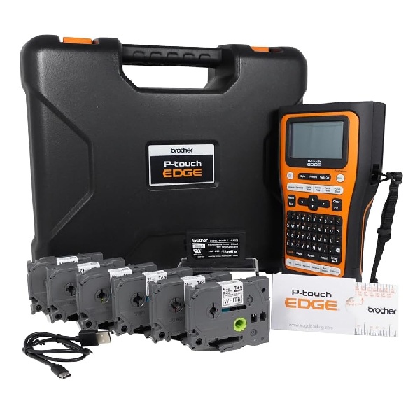Brother PT-E560BT Wireless Ind Handheld Labeling Tool (USB-C & Bluetooth Connectivity) (Auto Full/Half Cutter) (Hand-Strap) (Li-ion Battery) (Case & 6 Tapes)