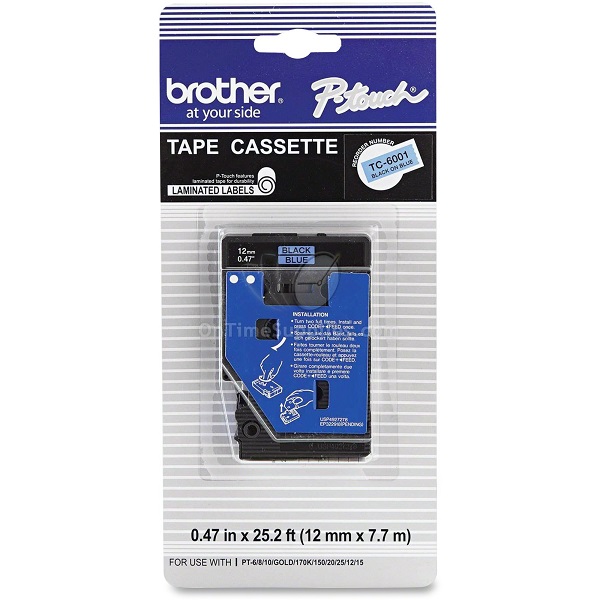 Brother 12mm (1/2") Black on Blue Laminated Tape (7.7m/25.2') (1/Pkg) For Use in PT-6/8/10/12/12N/15/20/25/150/170