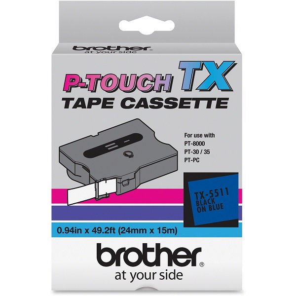 Brother 24mm (1") Black on Blue Laminated Tape (15m/50') (1/Pkg) For use in TX P-Touch: PC/30/35/8000
