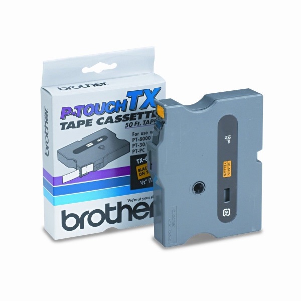 Brother 12mm (1/2") Black on Yellow Laminated Tape (15m/50') (1/Pkg) For use in TX P-Touch: PC/30/35/8000