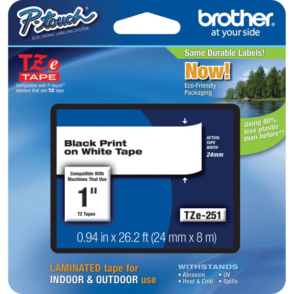 Brother P-Touch 1400 1500PC 1600 2200 2210 2300 2310 2400 2410 2430PC 2600 2610 2700 2730 Black Print on Premium Matte White Laminated Tape (24mm (0.94") Wide x 8m (26.2') Long)