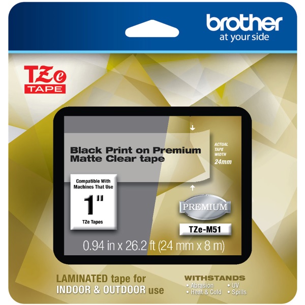 Brother P-Touch PT-1400 1500PC 1600 2200 2210 2300 2310 2400 2410 2430PC 2600 2610 2700 2710 2730 Black Print on Premium Matte Clear Laminated Tape (24mm (0.94") Wide x 8m (26.2') Long)