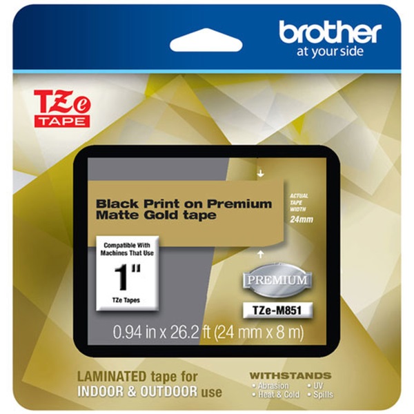 Brother P-Touch PT-1400 1500PC 1600 2200 2210 2300 2310 2400 2410 2430PC 2600 2610 2700 2710 2730 Black Print on Premium Matte Gold Laminated Tape (24mm (0.94") Wide x 8m (26.2') Long)