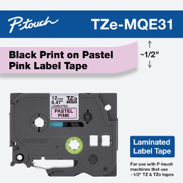 Brother 12mm (0.47")  Black on Pastel Pink (Pantone 517C)