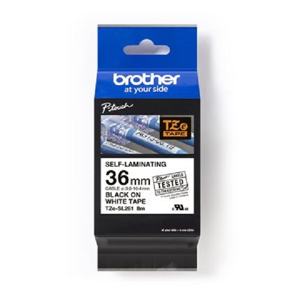 Brother PTE, PTE800W, PTP, PTP900c, PTP900Wc, PTP950NW Printable Height, Black Ink on White Self-Laminating Label (1.4" x 26.2') (0.37")