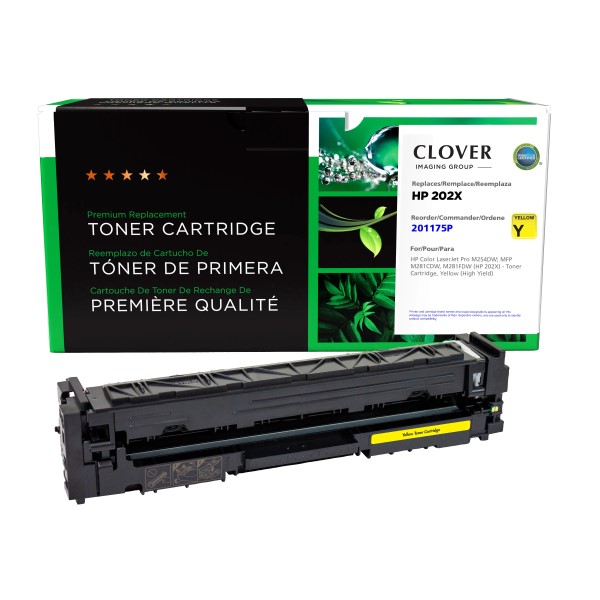 CIG Remanufactured Yellow High Yield Toner Cartridge for Color LaserJet Pro M254DW; MFP M281FDW (Alternative for HP CF502X, 202X) (2,500 Yield)
