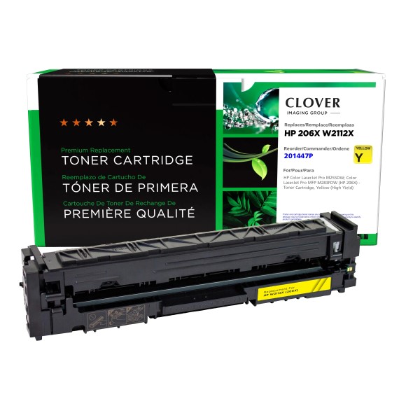 CIG Remanufactured Yellow High Yield Toner Cartridge for Color LaserJet Pro M255DW; Color LaserJet Pro MFP M283FDW (Alternative for HP W2112X, 206X) (2,450 Yield)
