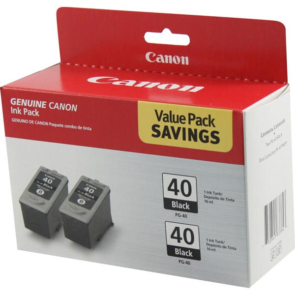 Canon (PG-40) iP1600, iP1700, iP2600, MP 150, 160, 170, 400, 450 Black Ink Cartridge Twin Pack (2 Pack of OEM# 0615B002)