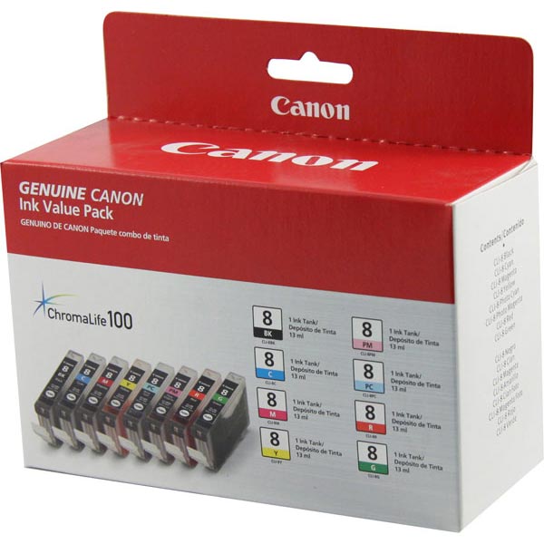 Canon (CLI-8) PIXMA Pro9000, Pro9000 Mark II Color Ink Combo Pack (Includes 1 Each of OEM# 0620B002, 0621B002, 0622B002, 0623B002, 0624B002, 0625B002, 0626B002, 0627B002)