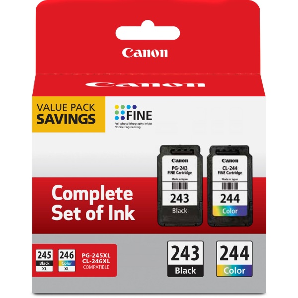 Canon (PG-243/CL-244) PIXMA TR4520 MG3020 MX492 MG2920 iP2820 MG2520 MG2525 MG2420 TS3120 TS202 MG2924 TS302 (Pigment Black/Dye Based Color) Ink Cartridge Value Pack