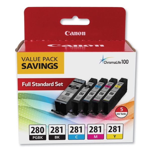 Canon (PGI-280/CLI-281) PIXMA TS6220 TS8120 TS9521C TS9520 TS6120 TS9120 TS702 TS8220 TR8520 TR7520 (Pigment Black/Dye Based BK/C/M/Y) Ink Cartridge 5 Color Value Pack
