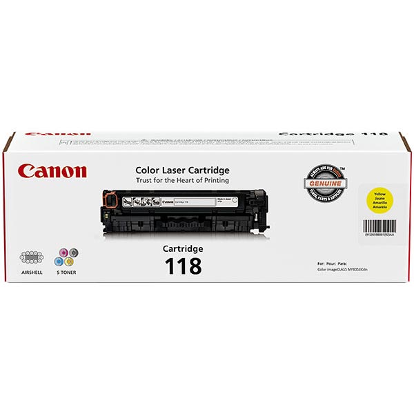 Canon (CRG-118Y) imageCLASS LBP7200Cdn, LBP7660Cdn, MF726Cdw, MF729Cdw, MF8350Cdn, MF8380Cdw, MF8580Cdw Yellow Toner Cartridge (2,900 Yield)