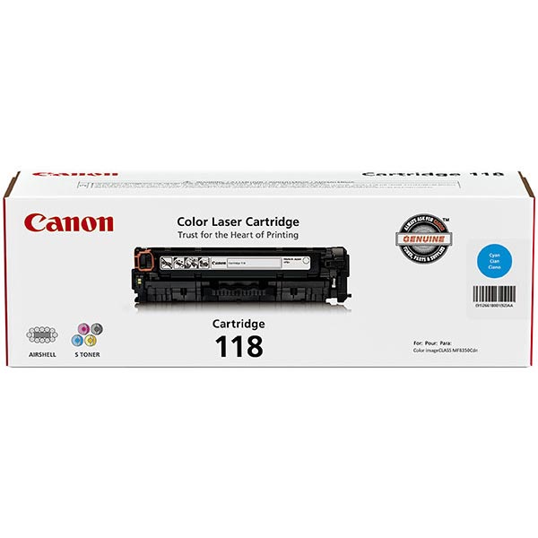 Canon (CRG-118C) imageCLASS LBP7200Cdn, LBP7660Cdn, MF726Cdw, MF729Cdw, MF8350Cdn, MF8380Cdw, MF8580Cdw Cyan Toner Cartridge (2,900 Yield)